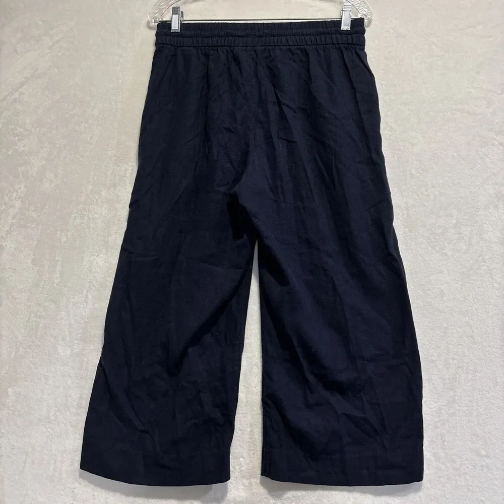 Banana Republic Linen Blend Wide Leg Crop Pull On Drawstring Pants Navy Small